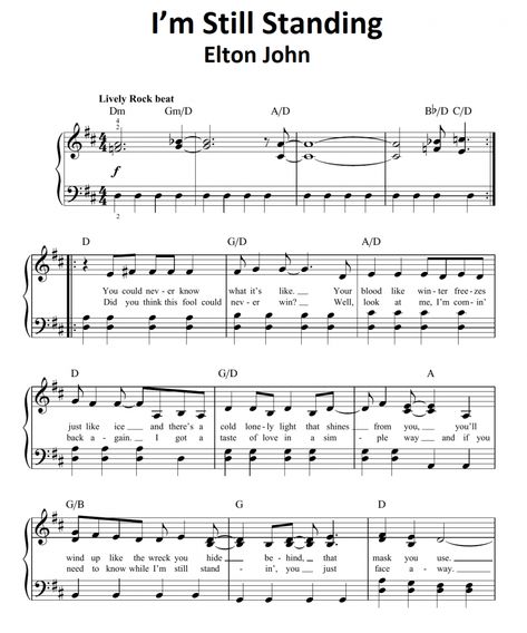 ♫ I’m Still Standing - Elton John ♫ free piano sheet music I’m Still Standing Elton John, I’m Still Standing Tattoo, Im Still Standing Piano, Free Piano Sheet Music Printables Popular Songs, Piano Sheet Music With Letters Popular, Free Piano Sheet Music Printables, Belinay Core, Standing Piano, Sheet Music Letters