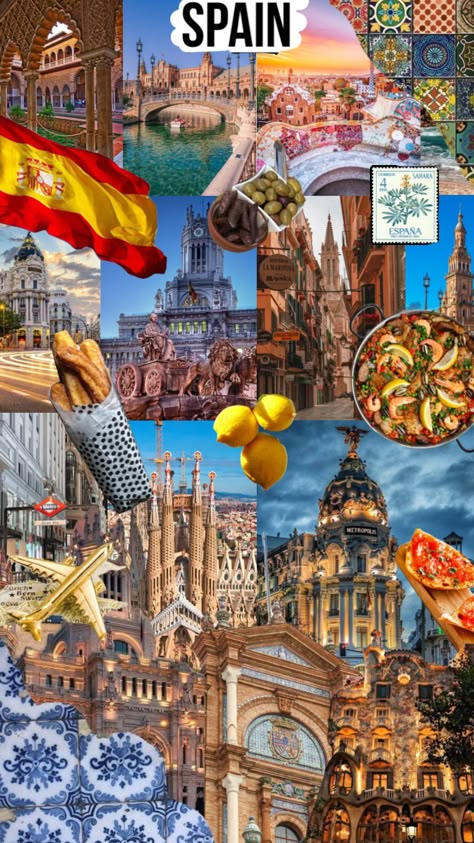 Spain Collage Aesthetic, Spanish Asthetic Picture, Travel Art Collage, Madrid Spain Aesthetic Wallpaper, Spain Wallpaper Iphone, Spain Aesthetics Wallpaper, Spain Wallpaper Aesthetic, Spanish Aesthetic Wallpaper, Spain Culture Aesthetic