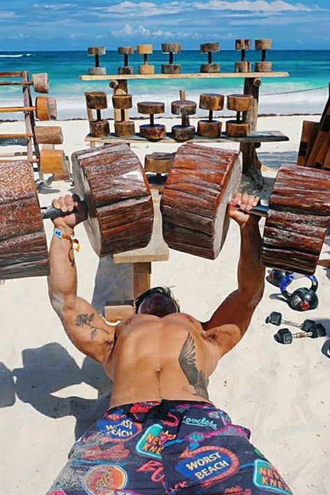 Completely Upgrade Your Beach Workouts at This Flintstone-Inspired Jungle Gym Tulum Resorts, Tulum Vacation, Azulik Tulum, Dreams Tulum, Tulum Ruins, Tulum Travel, Tulum Hotels, Diy Gym, Tulum Beach