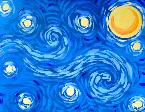 Stary Night Easy Painting, How To Paint Starry Night, Easy Starry Night Painting, Starry Night Easy, Starry Night Inspired Art, Paint Starry Night, Night Mural, Felt Landscapes, Beautiful Paintings Of Nature