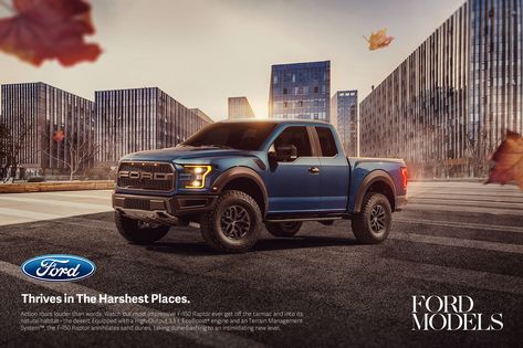 Found - 2019 Ford f150 Raptor on Behance Ford Creative Ads, 2019 Ford F150, Folder Cover Design, Visual Advertising, Car Banner, Car Advertising Design, F150 Raptor, Ford F150 Raptor, Beer Advertising