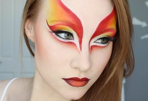 Phoenix Makeup, Phoenix Costume, Bird Makeup, Fire Makeup, Circus Makeup, Fantasy Make-up, Make Up Designs, Theatre Makeup, Stage Makeup