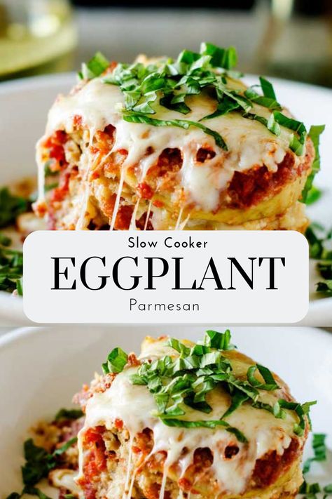 This Slow Cooker Eggplant Parmesan recipe is an easy to make recipe that will have you reaching for your crock pot on a regular basis!  I’ve made it gluten free but you can easily use regular breadcrumbs if you like!  #slowcooker #crockpot #slowcookereggplantparmesan Gluten Free Eggplant Parmesan, Slow Cooker Eggplant, Eggplant Parmesan Recipe, Eggplant Recipes Parmesan, Eggplant Parm, Vegetarian Crockpot Recipes, Eggplant Parmesan, Easy Entertaining, Minced Meat