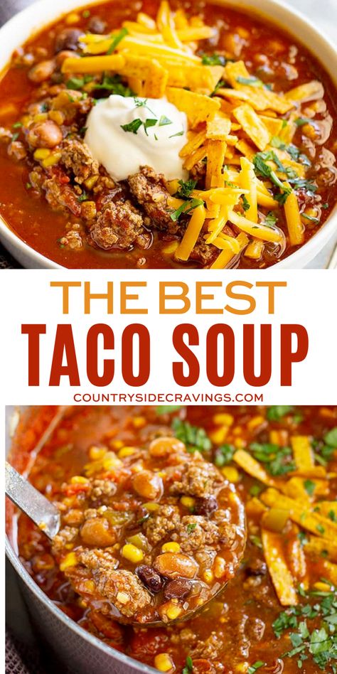 Best Taco Soup, Easy Taco Soup, Taco Soup Recipe, Homemade Soup Recipe, Fall Soup Recipes, Chilli Recipes, Crockpot Soup Recipes, Easy Taco, Delicious Soup Recipes