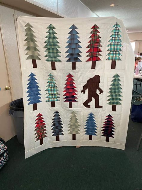 Sasquatch Quilt Pattern, Bigfoot Quilt Free Pattern, Sasquatch Quilt, Cryptid Journal, Bigfoot Quilt, Quilt Free Pattern, Panel Quilts, Quilt Ideas, Hobbies And Crafts