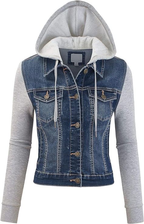 Fashion Leaders, Hooded Denim Jacket, Denim Trucker Jacket, Long Sleeve Outerwear, Denim Jacket Women, Denim Jean Jacket, Trucker Jacket, Short Coat, Denim Jackets