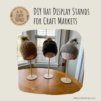 DIY Hat Display Stands for Craft Markets How To Display Crochet Hats, Baseball Hat Display Ideas Craft Show, Winter Hat Display Retail, Hat Display For Craft Show, Hats Display Ideas, Hat Display Craft Show, Craft Fair Hat Display, Beanie Display Boutique, Knit Hat Display Craft Fairs