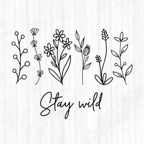 Wildflower Svg, Wildflower Drawing, Minimalist Flowers, Cricut Free, Svg For Cricut, Flower Svg, Flower Doodles, Flower Clipart, Free Svg Cut Files