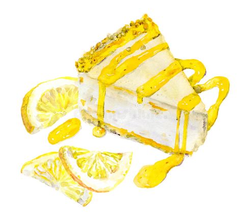 Jam Watercolor, Cheese Drawing, Lemon Meringue Cake, Lemon Jam, Lemon Meringue Cheesecake, Lemon Cheese, Cake Stock, Lemon Watercolor, Ice Cream Art