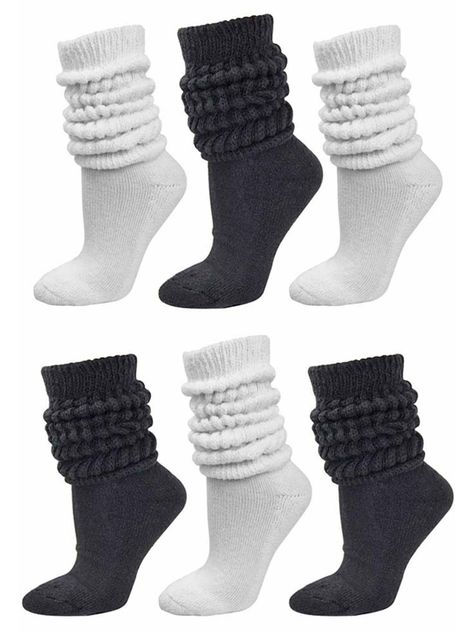 PRICES MAY VARY. These slouch socks are made of a thick ribbed knit with a tuck stitched body. These high quality slouch socks are nicely bundled in a pack of six. Made of 100% cotton, these Luxury Divas slouch socks are made of thick, high quality cotton. This slouch sock bundle contains 3 pairs of black slouch socks and 3 pairs of white slouch socks. L02888 These slouch socks are thick, absorbent, warm and ultra comfortable. They can be worn pulled up to knee as boot socks, or down around your Outfits Styling, Slouch Socks, Oversized Sweaters, Amazon Clothes, Jumper Skirt, Mens Sweater, Fall Fits, Skirt Outfit, Boot Socks