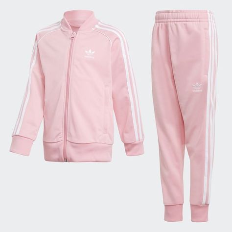 Trefoil SST Track Suit Pink M Kids Pink Adidas Tracksuit, Pink Adidas Outfit, Glamour Barbie, Cat Closet, Kunoichi Outfit, 2024 Clothes, Rose Adidas, Pink Tracksuit, Adidas Set