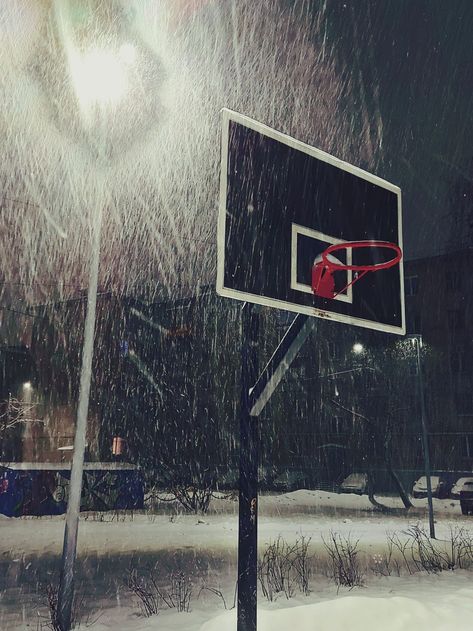 Snowy weather, basketball court, basketball hoop, night time, street lamp Basketball Court Aesthetic, Court Basketball, Street Basketball, Snowy Weather, Walk On Water, Bunny Art, Basketball Hoop, Street Lamp, Night Time