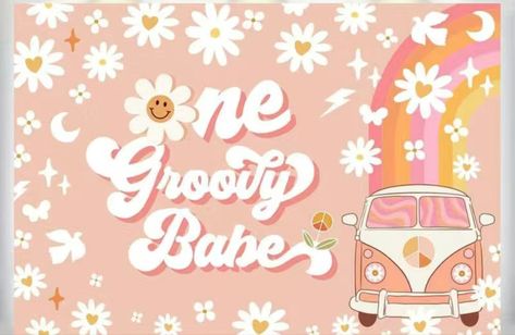 Groovy Background, Baby Birthday Decorations, Hippie Bus, First Birthday Party Decorations, Milestone Poster, Baby Monthly Milestones, Girl Birthday Decorations, Rainbow Cupcakes, 1st Birthday Decorations