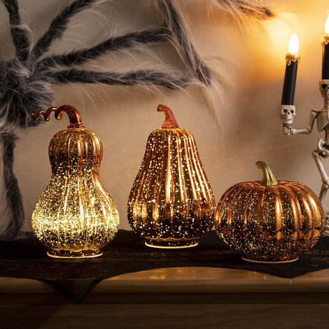 Home Decor, Fall Home Mercury Glass Lighting, Dining Display, Light Halloween, Light Up Pumpkins, Led Decoration, Pumpkin Squash, Fall And Thanksgiving, Creative Pumpkins, Pumpkin Halloween Decorations