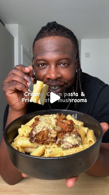 Ebenezer Odeniyi on Instagram: "CREAMY CAJUN ALFREDO WITH FRIED OYSTER MUSHROOMS  @veganezer 

Ingredients:

For the Creamy Pasta:
- 2 shallots, diced
- 4 garlic cloves, minced
- 1 tbsp fresh basil, roughly chopped
- 1 tbsp fresh oregano, roughly chopped
- 1 tbsp butter
- 1 tsp garlic powder
- 1 tsp onion powder
- 1 tsp smoked paprika
- 1 tsp Cajun seasoning
- 1 tsp salt and pepper
- 1/2 cup vegetable stock
- 1 cup vegan cream
- 1 cup soy milk
- 2 tbsp vegan Parmesan
- 2 tbsp nutritional yeast (nooch)

Fried Mushroom:
- 2-4 oyster mushroom clusters
Flour Mix:
- 1 tsp Old Bay seasoning
- 1 tsp smoked paprika
- 1 tsp garlic powder
- 1 tsp onion powder
- 1/2 tsp salt
- 1/2 tsp black pepper
- 1 tbsp nutritional yeast
- 1/2 cup panko breadcrumbs
- 1/2 cup plain flour

Buttermilk:
- 240ml soy mi Oyster Mushroom Pasta Recipe, Oyster Mushroom Pasta, Alfredo With Mushrooms, Fried Oyster Mushrooms, Cajun Alfredo, Meat Stock, Oyster Mushroom Recipe, Fried Oyster, Mushroom Recipes Pasta