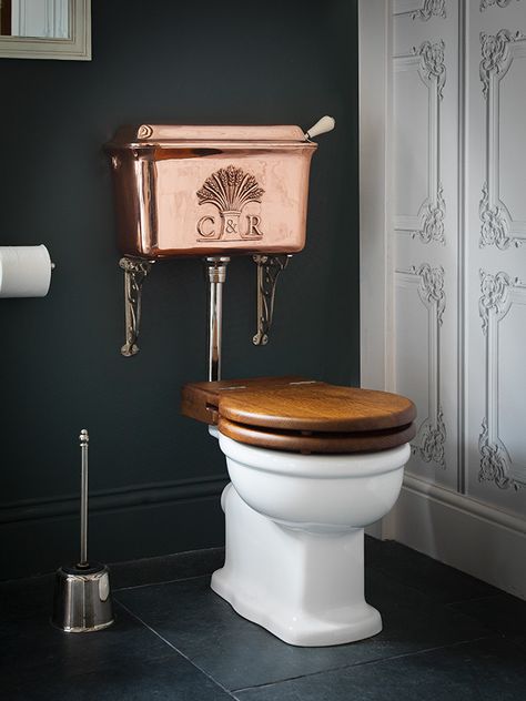 #Copper #Cistern - By Catchpole & Rye Bathrooms Vintage Toilet, Copper Bathroom, Toilet Cistern, Victorian Bathroom, Downstairs Toilet, Traditional Toilets, Bathroom Design Luxury, Traditional Bathroom, Bathroom Toilets