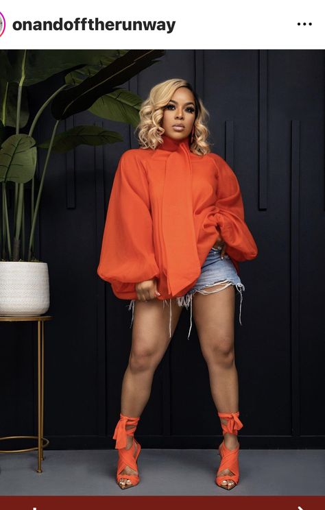 Orange Clothes On Black Women, Orange Outfits For Black Women Summer, Red Summer Outfits Black Women, Denim Two Piece Outfit Black Women, Deniem Outfit Black Women, Curvy Girl Outfits, Cute Simple Outfits, Dope Outfits, The Professional