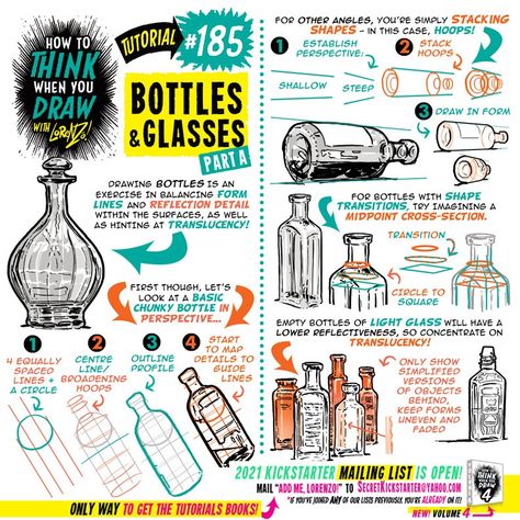 Glasses Tutorial, Etherington Brothers, Teaching Drawing, Bottle Drawing, Comic Tutorial, Artist Tips, Art Advice, How To Think, Drawing Exercises