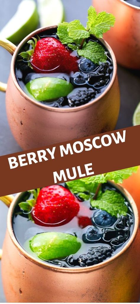 Berry Moscow Mule Recipe, Blueberry Moscow Mule Recipe, Vodka Berry Cocktail, Blueberry Mule Cocktail, Berry Cocktail Recipes, Blueberry Drinks Alcohol, Berry Moscow Mule, Blueberry Mule, Blueberry Moscow Mule