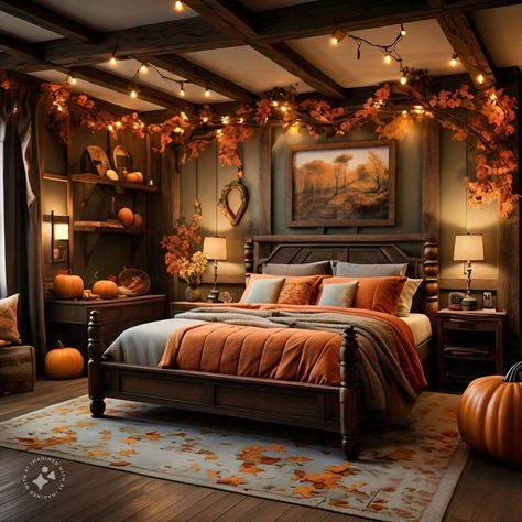 Thanksgiving Bedroom, Modern Kitchen Decor Ideas, Holiday House Decor, Autumn Bedroom, Bedroom Ideas For Small Rooms, Fall Bedroom Ideas, Autumn Interior, Modern Kitchen Decor, Cozy Fall Bedroom