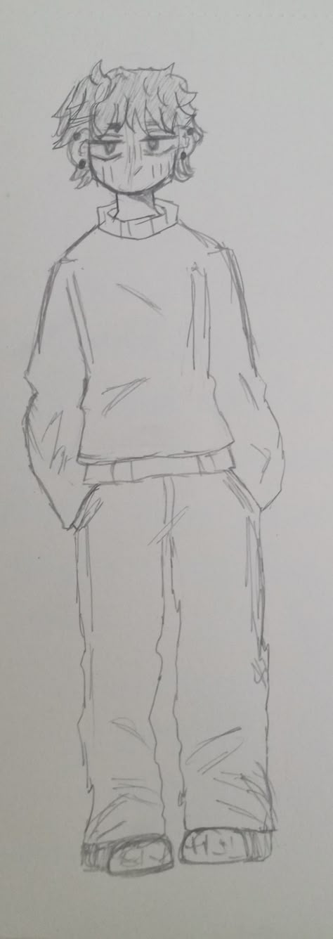 Drawing Of Baggy Clothes, Baggy Outfit Drawing Reference, Hair In Hoodie Drawing, Anime Baggy Clothes Drawing, Guy In Sweatpants Drawing, Clothing Sketches Easy, How To Draw Baggy Clothes Sketch, Baggy Drawing Clothes, Baggy Shirt Drawing Tutorial