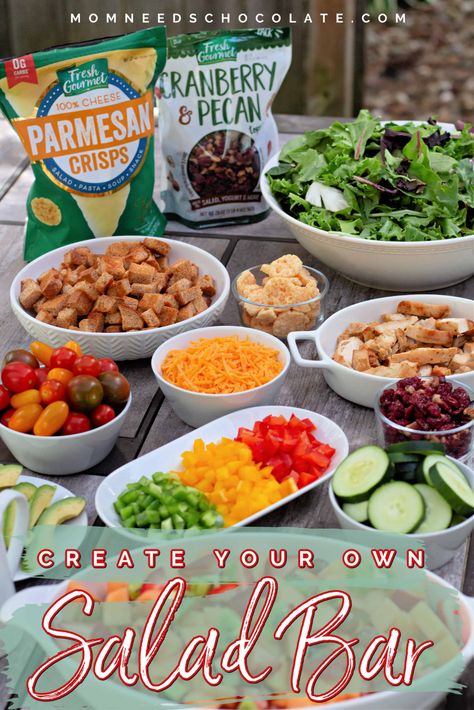 Salad Bar Items List, Make Your Own Salad Bar Party Ideas, Salad Toppings Bar, Salad Bar Toppings List, Make Your Own Salad Bar, Salad Bar For Party, Salad Bar Ideas Party Simple, Salad Bar For A Crowd, Build Your Own Salad Bar Ideas