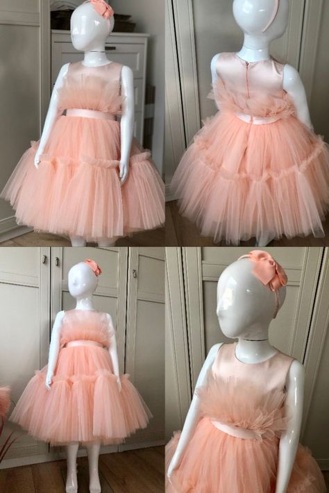 Peach Flower Girl Dress, First Birthday Dress, Tulle Ruffles, First Birthday Dresses, Tree Dress, Peach Dress, Peach Flowers, Dress For Girls, Birthday Dress