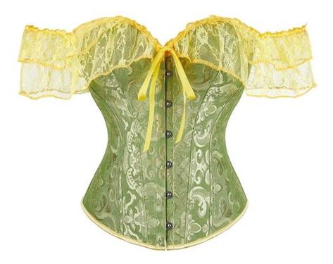 Corpete corset corselet espartilho renda verde/amarelo m690 - fantasy Corset Verde, Gold Corset, Fantasy Shop, Lingerie, One Piece, Magazine, Green, Quick Saves