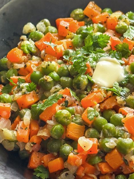 TV Dinner Peas And Carrots | 12 Tomatoes Creamed Peas And Carrots, Peas And Carrots Recipe, Creamed Peas, Peas And Carrots, Tv Dinner, 12 Tomatoes, Saute Onions, Holiday Food, Gluten Free Vegetarian