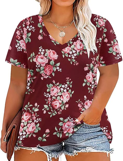 CARCOS Womens Plus Size Shirts 2X Summer Tie Dye Tops Short Sleeve Tie Dye Pink Black Blouses V Neck Tees Casual Loose Fit 2XL 18W 20W at Amazon Women’s Clothing store Plus Size Summer Tops, Plus Size Tops For Women, Tie Dye Tops, Floral Camo, V Neck Tunic, Red Tunic, Tops Short Sleeve, Plus Size Tees, Floral Tee