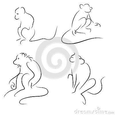 Sketch monkey set on a white background Monkey Silhouette Tattoo, Year Of The Monkey Tattoo Design, One Line Monkey Tattoo, Monkey Outline Tattoo, Minimalist Monkey Tattoo, Tiny Monkey Tattoo, Monkey Line Art, Monkey Tattoo Small Cute, Animal Icon Design