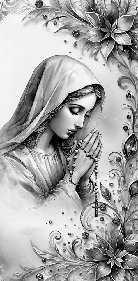 Virgin Mary Guadalupe, Catholic Virgin Mary Art, Holy Mary Wallpaper, Pictures Of Mother Mary, Mother Mary Drawing, Catholic Art Aesthetic, Blessed Mother Tattoo, Virgin Mary Drawing, Virgin Mary Wallpaper