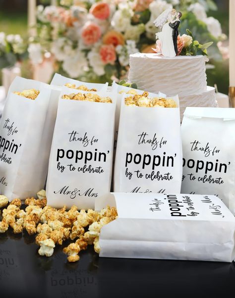 He Popped The Question Popcorn, Popped The Question Popcorn, Engagement Garden Party, Popcorn Bags Wedding, Casual Engagement Party, Proposal Engagement Ideas, Snack Treat Bags, Small Engagement Party, Fun Engagement Party