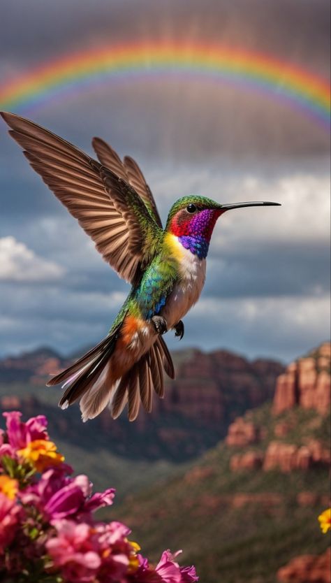 I saw this hummingbird clairvoyantly for a client of mine, it is her spirit animal teacher. I read the intutive message it sent for her and presented both to her as part of her Spirit Art reading service she ordered from me. The hummingbird is set against the beautiful Sedona landscape with a rainbow behind it. Hummingbird Spirit Animal, Juliette Tattoo, Drum Painting, Rainbow Hummingbird, Hummingbird Symbolism, Butterfly Spirit Animal, Hummingbird Cards, Hummingbird Photography, Sedona Landscape