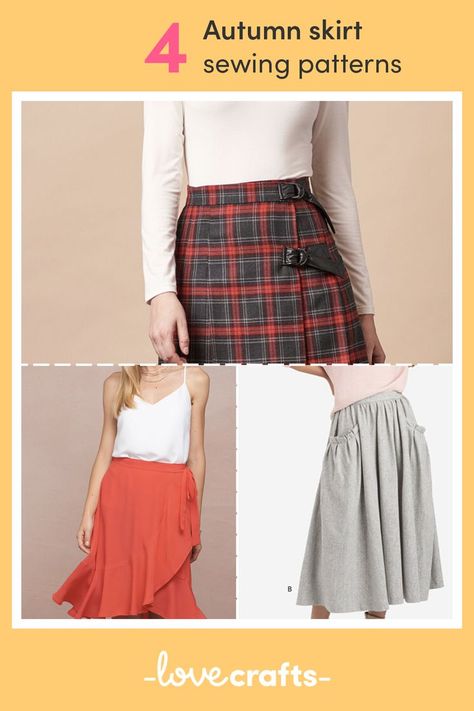 Don’t overlook the humble skirt as a staple piece this season! Minis to maxis, we’ve rounded up our favourite skirt sewing patterns for this winter. | Find more at LoveCrafts.com Simple Skirt Pattern, Skirt Sewing Patterns, Skirt Pattern Easy, Skirt Patterns, Simple Skirt, Skirt Sewing, Wrap Skirts, Fabulous Diy, Latest Skirts