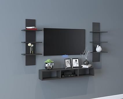 Simple Tv Unit Design, Tv Cabinet Wall Design, Tv Stand Wall, Room Tv Stand, Floating Tv Shelf, Tv Entertainment Unit, Hanging Tv, Wood Tv Cabinet, Wooden Tv