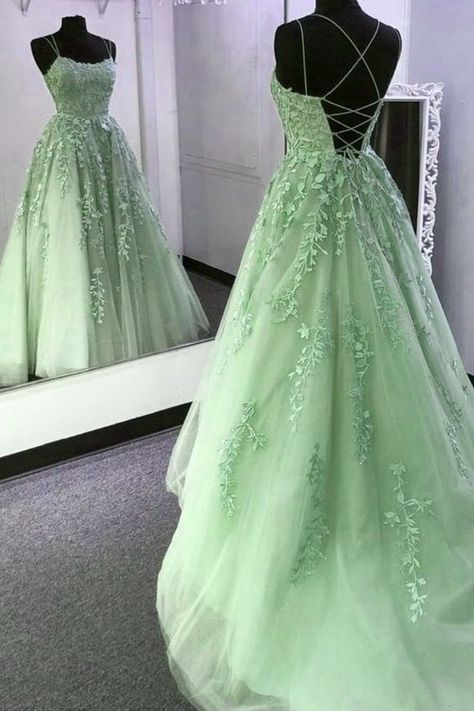 A Line Evening Gown, Green Long Prom Dress, Party Dress Green, Flower Girl Dresses Country, Prom Dresses A Line, Prom Outfit, Dresses A Line, Mismatched Bridesmaids, Green Tulle