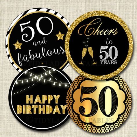 50th Birthday Cupcake Toppers PRINTABLE Cheers to Fifty Years, Cupcake Decoration 50th Birthday Cake Decor 50th Party Decor INSTANT DOWNLOAD Gold And Black Party Decor, Black Party Decor, 30th Anniversary Cake, Gold And Black Party, 60th Birthday Cupcakes, 50th Birthday Cupcakes, Anniversary Cupcakes, 70th Birthday Cake, 50th Birthday Decorations