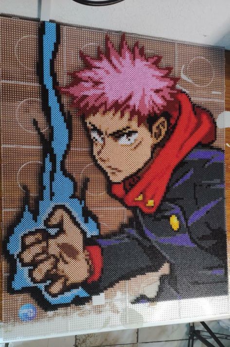 Nana Perler Beads, Saiki K Perler Beads, Jujutsu Kaisen Alpha Pattern, Anime Fuse Beads, Gojo Perler Beads, Perler Bead Anime Patterns, Jujutsu Kaisen Perler Beads, Jjk Perler Beads, Mha Perler Beads