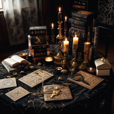 Witch Table Aesthetic, Witch’s Table, Mystical Table Decor, Halloween Wedding Photo Booth, Apothecary Table Decor, Dark Academia Vendor Booth, Psychic Halloween Decor, Dark Academia Aesthetic Party, Tarot Shop Aesthetic