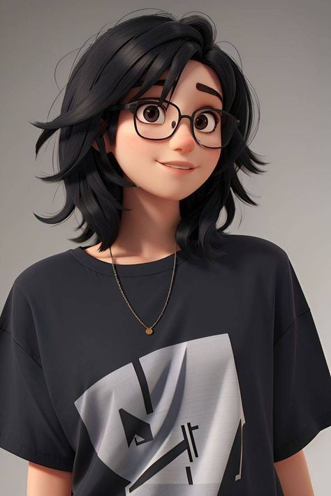 Girl With Glasses Cartoon, Cartoon Girl With Glasses, Girl With Glasses Drawing, Art Ideas Anime, Short Hair Glasses, Cartoon Hair, Romantic Hairstyles, Short Brown Hair, Girls With Black Hair