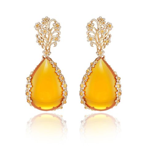 Chopard Red Carpet earrings with yellow and white diamonds Red Carpet Earrings, Chopard Earrings, Chopard Jewelry, Red Carpet Jewelry, Fire Opal Earrings, Fire Opals, Yellow Earrings, Yellow Stone, Opal Earrings