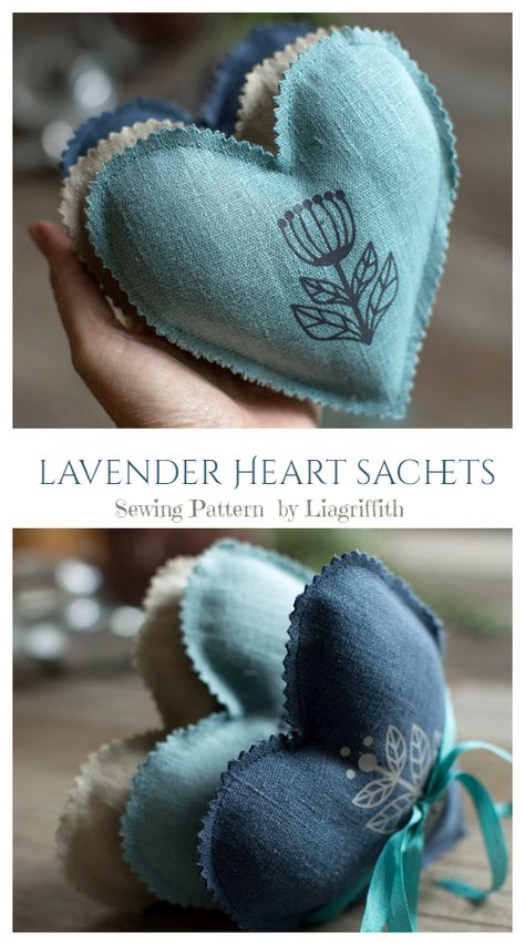 Lavender Sachets Ideas Sewing Projects, Lavender Bags Ideas, Lavender Sachets Diy, Heart Sewing Pattern, Diy Lavender Bags, Potpourri Gifts, Lavender Pouch, Fabric Art Diy, Heart Sachet