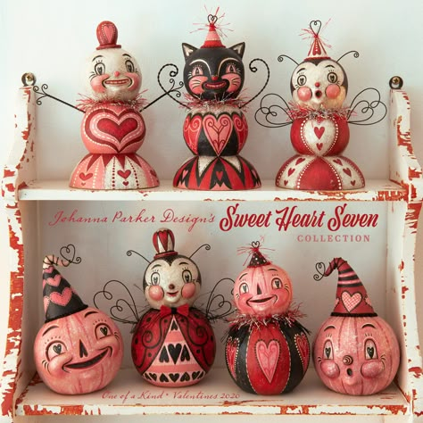 2020 V Day Sweet Heart Seven Collection — Johanna Parker Design Carnival Cottage Johanna Parker, Johanna Parker Valentines, Carnival Cottage, Valentines Halloween, Joanna Parker, Vintage Valentine Crafts, Folk Art Ornament, Vintage Storybook, Xmas Balls