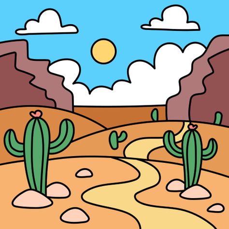 Desert Cartoon Illustrations, Desert Drawing Easy, Desert Drawings, Desert Cartoon, Desert Clipart, Desert Drawing, Desert Illustration, 2d Character Animation, Book Clip Art