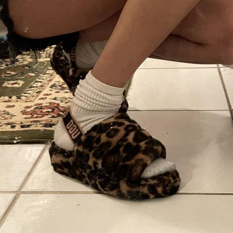 UGG women’s fluff yeah slide in cheetah print. US... - Depop Fluff Yeah Slides Outfit, Uggs Slides, Leopard Print Uggs, Y2k Cheetah Print, Ugg Fluff Yeah Slides, Ugg Fluff Yeah Slides Pink, Early 2000s Cheetah Print, Panther Print, Slides Outfit