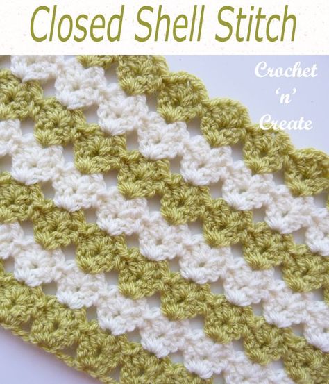 Free crochet closed stitch tutorial, get the written instructions on crochetncreate. #crochet #crochetstitch #freecrochetpatterntutorial #crochetclosedshell #freecrochetinstructions Shell Stitch In The Round Crochet, She’ll Crochet Stitch, Crochet Shell Stitch Rectangle, Shell Stiches Crochet Baby Blanket, Shell Stiches Crochet Diagram, Crochet Granny Stitch, Ripple Stitch, Basketweave Stitch, Crochet Stitches Free