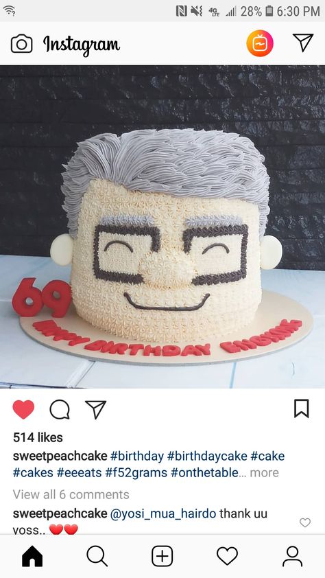 Grandpa Birthday Cake Ideas, Old Man Cake, Grandpa Cake, Grandpa Birthday Cake, Man Cakes, Cake Design For Men, Grandfather Birthday, Korean Cake, Grandpa Birthday