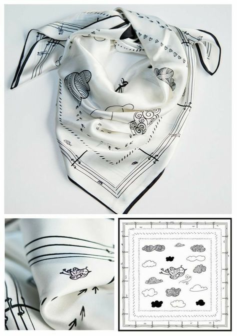 Over The Clouds, Scarf Photography, Print Scarf Design, White Silk Scarf, Types Of Handbags, Silk Scarf Design, Printed Scarves, Bag Styles, Hijab Designs