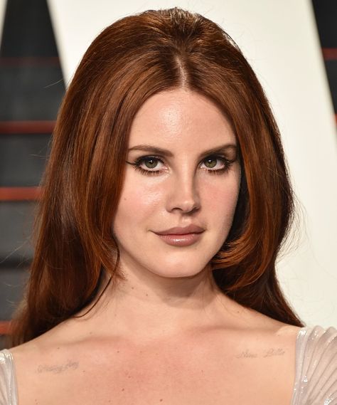 Lana Del Rey Hair, Cinnamon Hair, Beverly Hills California, Oscar Party, Vanity Fair Oscar Party, Auburn Hair, Copper Hair, Ginger Hair, Layered Haircuts